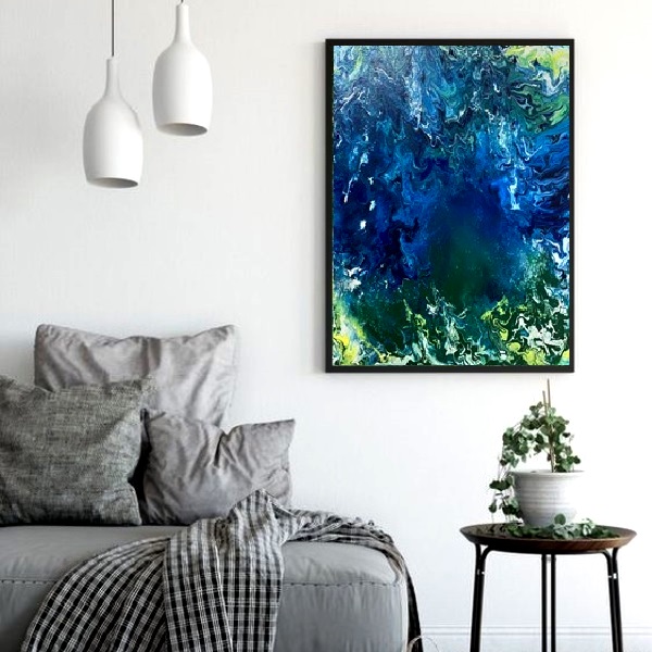 modern festmények, festmény online, kék festmény, fluid painting